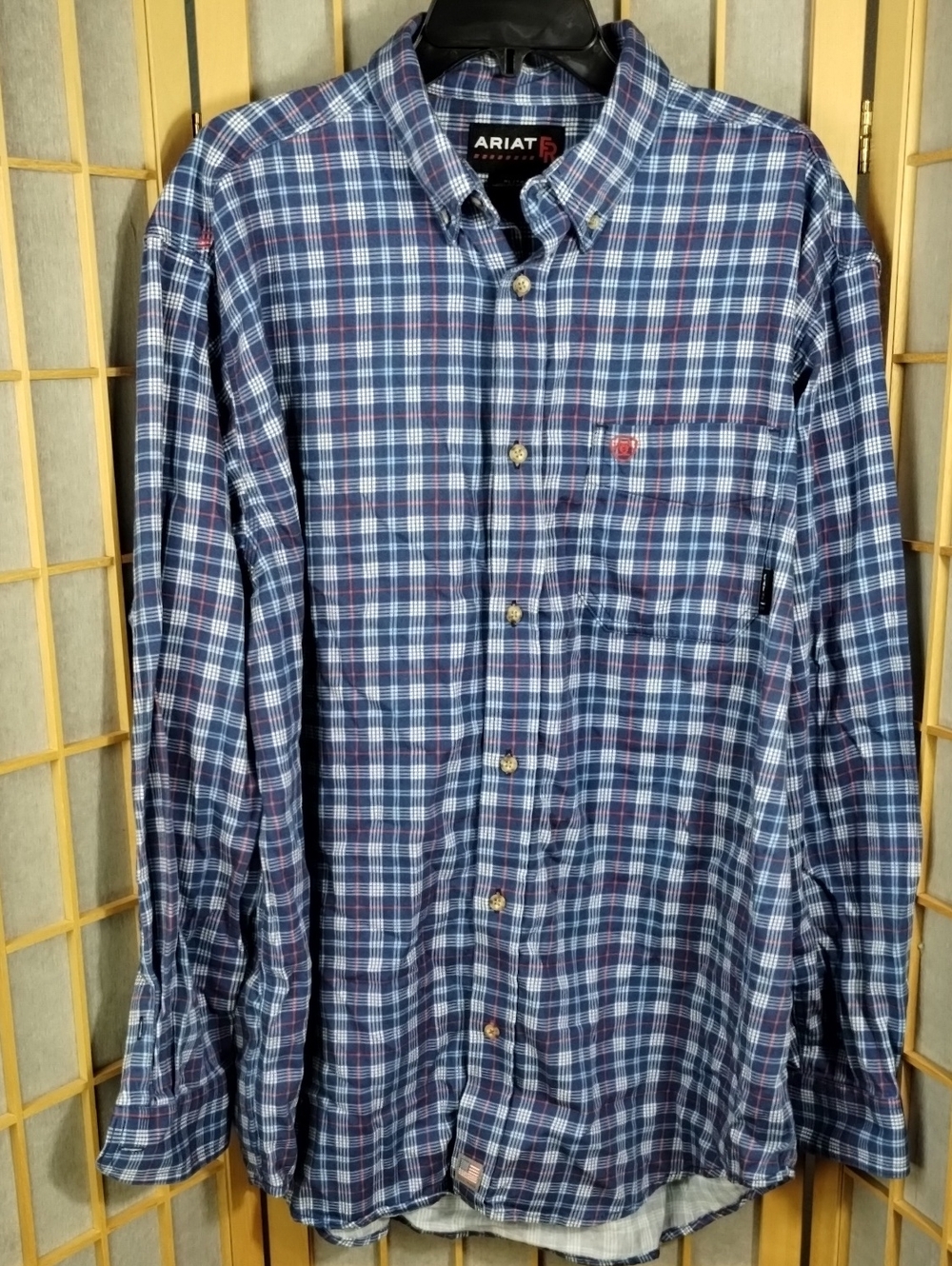 Ariat FR Plaid Long Sleeve Button-Down Shirt Blue Red Size XL